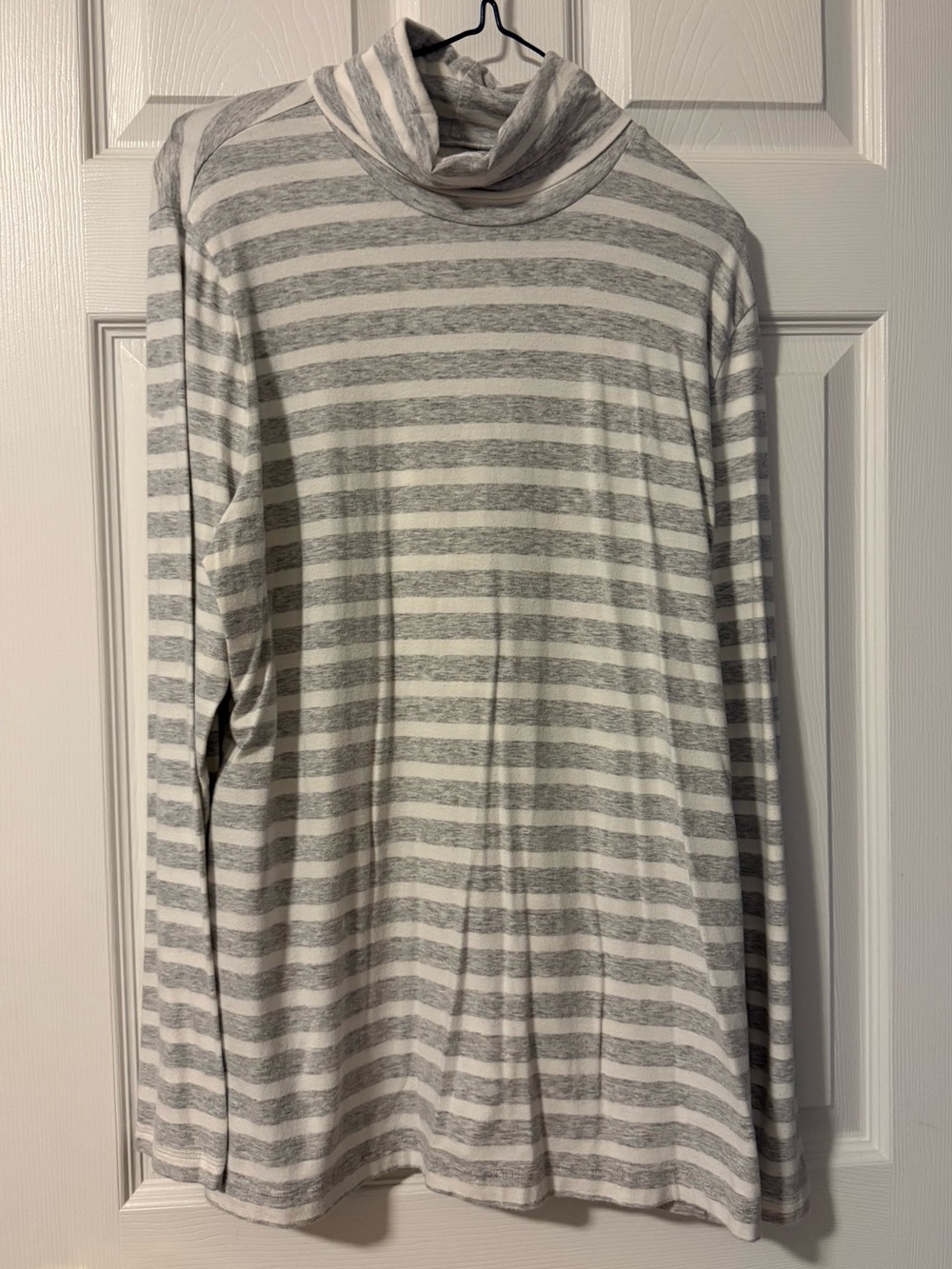 Lands End Women’s Gray and White Striped Turtleneck Sweater